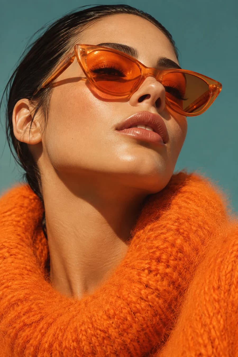 Retrato de moda con gafas naranjas