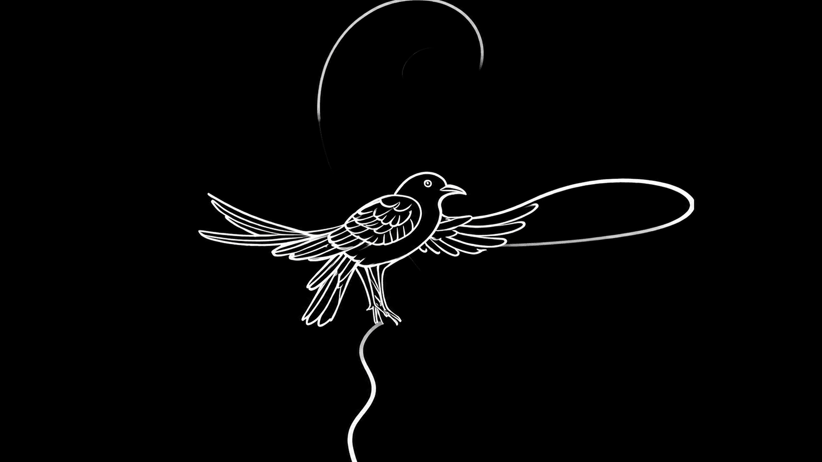 Minimal luminous line art of a bird in flight