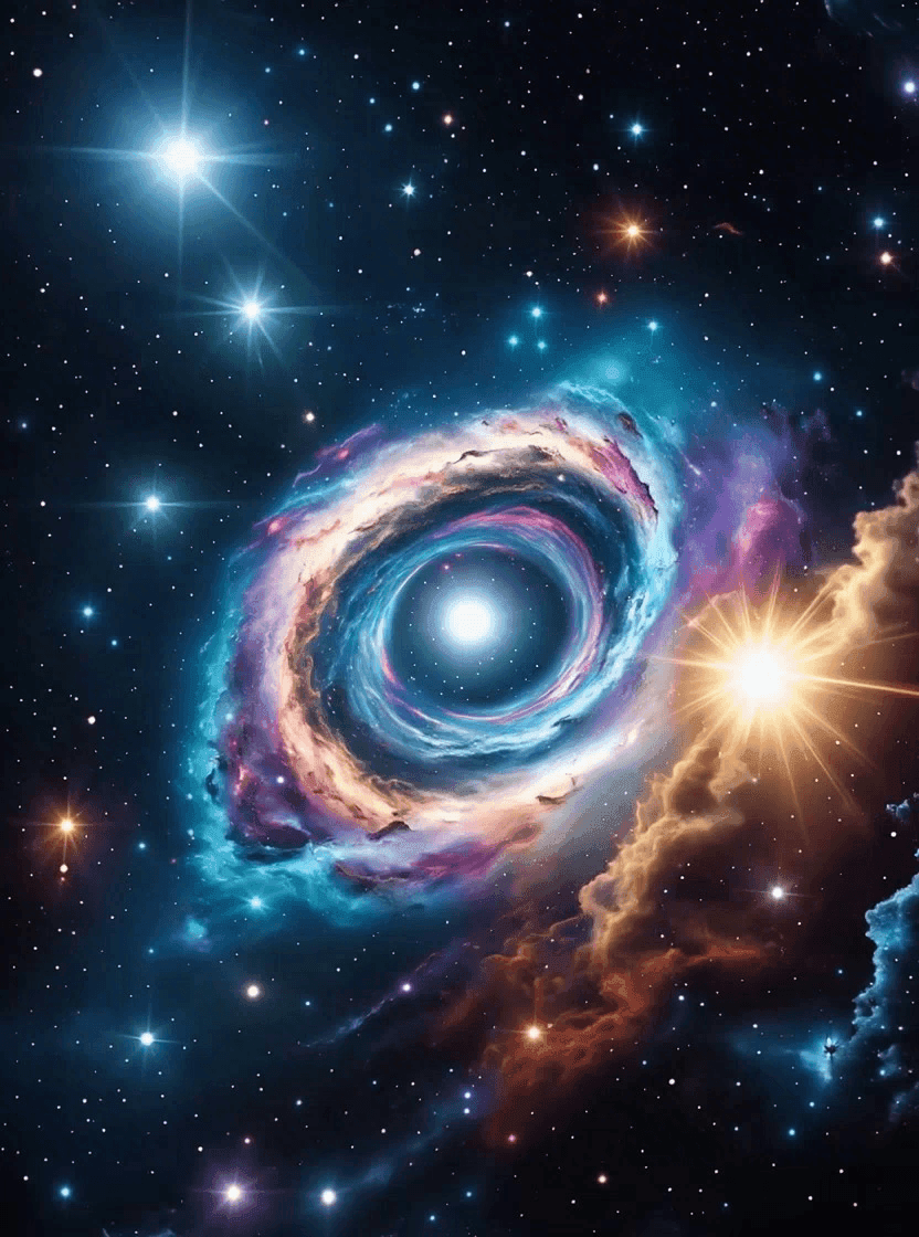 Galaxies and luminous nebulas in deep space