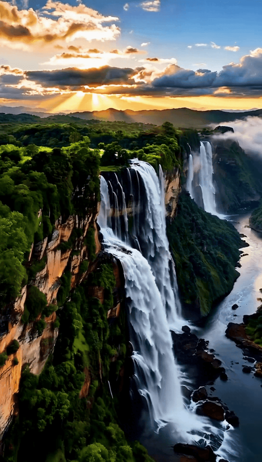 Expansive mountain and lake landscape